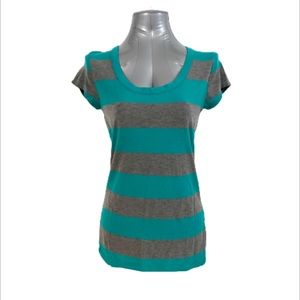 Teal and gray Striped simple T-shirt